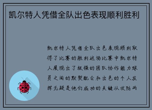 凯尔特人凭借全队出色表现顺利胜利