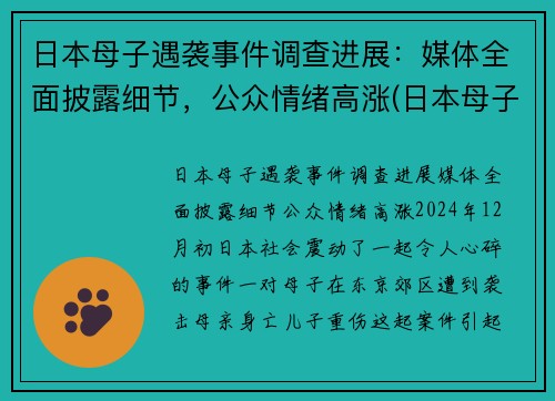日本母子遇袭事件调查进展：媒体全面披露细节，公众情绪高涨(日本母子四人火灾)